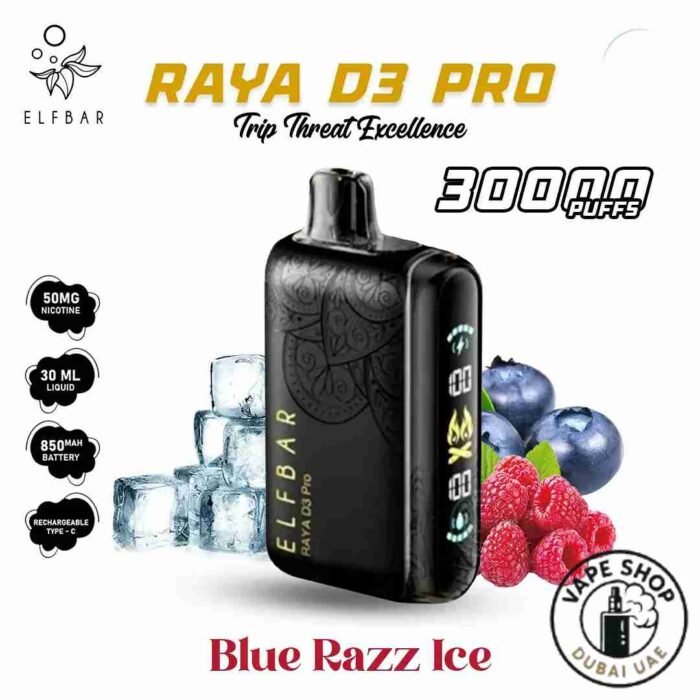 Elfbar Raya d3 pro 30000 puffs 50mg nicotine triple mode disposable Blue-Razz-Ice