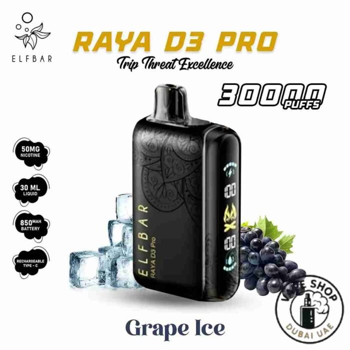 Elfbar Raya d3 pro 30000 puffs 50mg nicotine triple mode disposable Grape-Ice