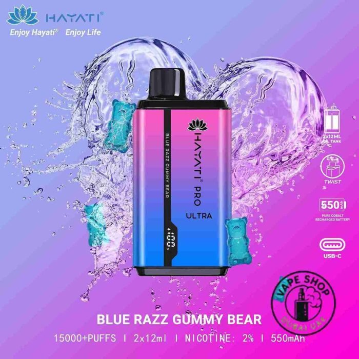 HAYATI Pro Ultra 15000 Puffs 20MG Disposable Vape Price in Dubai Blue Razz Gummy Berry_3_11zon