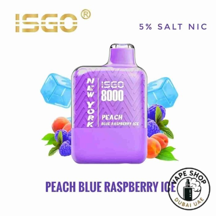 Isgo-New-York-8000-Puffs-Rechargeable-Disposable-Vape-In-UAE-PEACH-BLUE-RASPBERRY-ICE