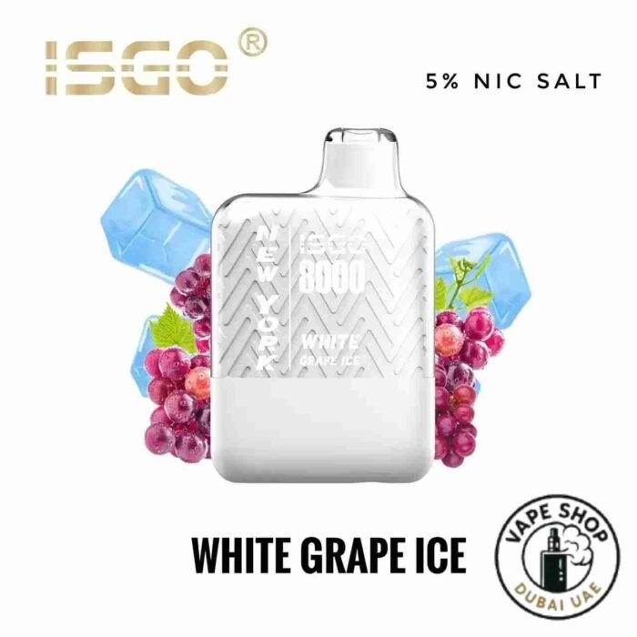Isgo-New-York-8000-Puffs-Rechargeable-Disposable-Vape-In-UAE-WHITE-GRAPE-ICE